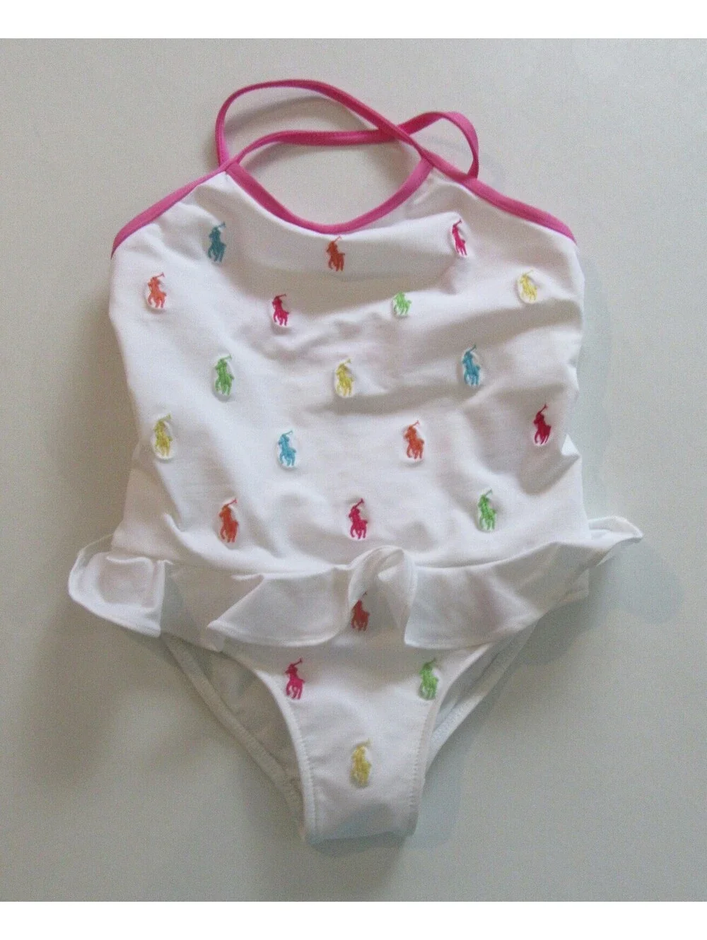 Polo Ralph Lauren Infant Girls One Pc. All Over Pony Swimsuit Bathing Suit 4T